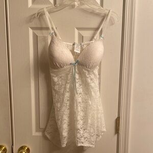 Intimo Donatella Lace Chemise in White with Blue Details